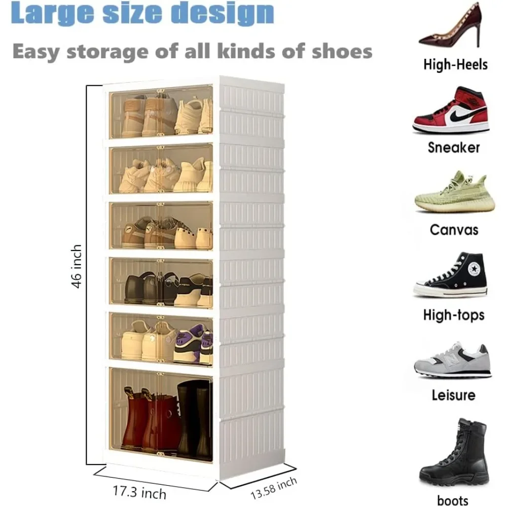 Foldable Storage Box - Clear Stackable Shoe Organizer with Lids - Large 6 Layer Shoe Rack Cabinet shoe cabinets