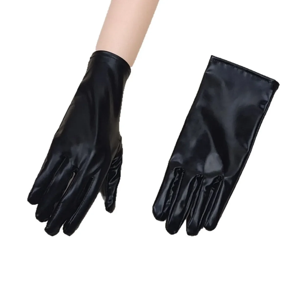 ハロウィンパテントレザー黒光沢のある革パンクスタイルスチールポールステージパフォーマンス装飾小道具コスプレショートグローブ