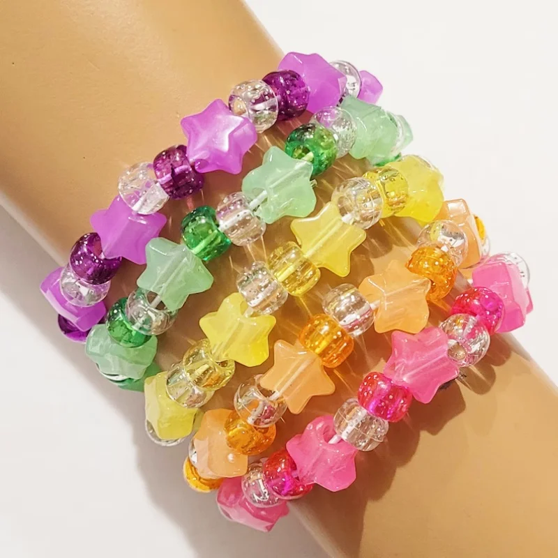 5 Glow star kandi bracelet set,glitter bracelets,kandi singles,rave bracelet,edc kandi,plur,kandi kid,festival,kawaii gift