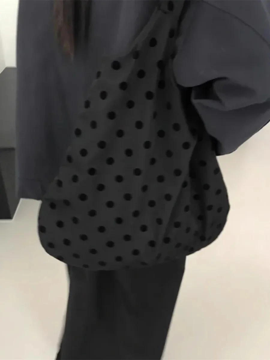 Adorable Large Capacity Polka Dot Shoulder Handbag Street Style Retro Japanese Trend Cotton Unisex Bag Foldable Medium Size