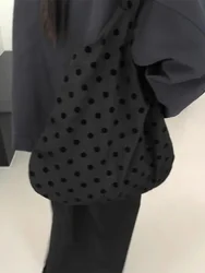 Adorable Large Capacity Polka Dot Shoulder Handbag Street Style Retro Japanese Trend Cotton Unisex Bag Foldable Medium Size