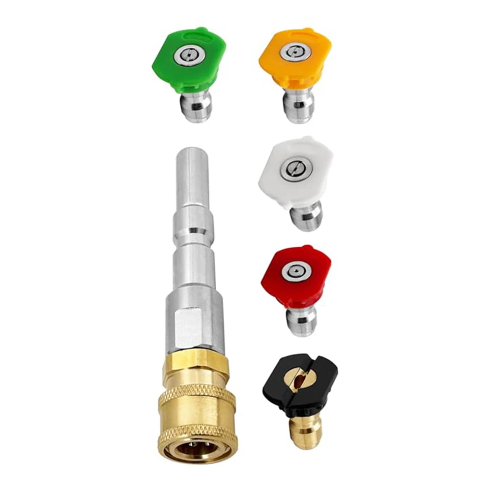 5 Piece Stainless Steel Nozzle Set With Quick Coupling Adapter For Nilfisk Neptune KEW Alto Pressure Washer Pipe Cleaner