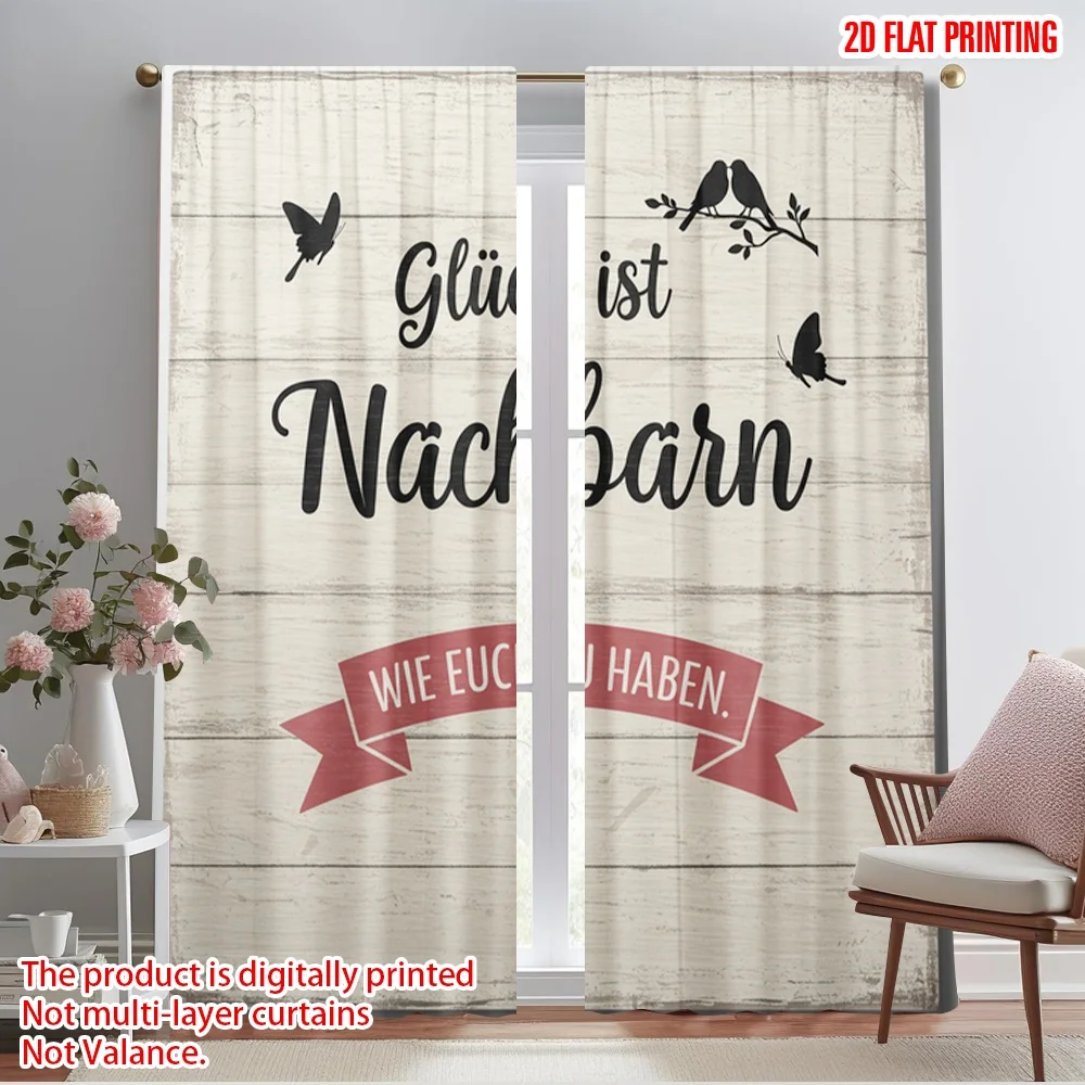 

2pcs 2D flat printing Curtain Good Neighbor Happiness Gift Polyester Without Electricity Family Party Use for General Festive