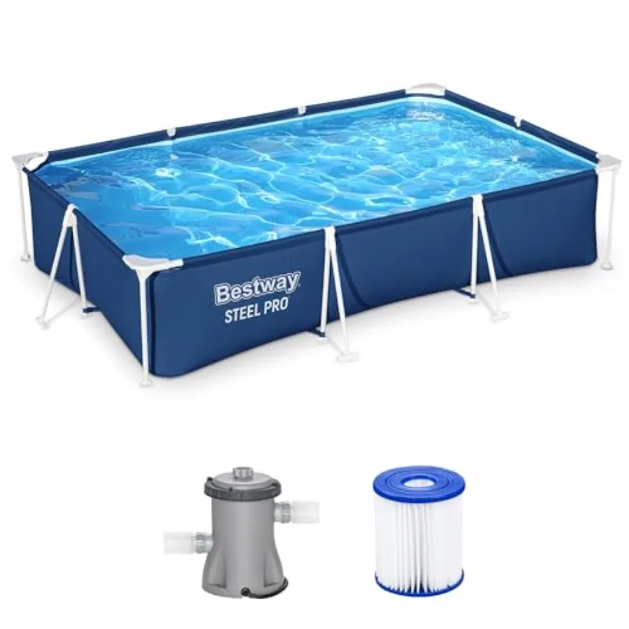 Steel Pro 9' 10 x 6' 7 x 26 Rectangular Above Ground Pool Set with 827 Gallon Capacity DuraPlus Liner and Flowclear 330 GPH Fil