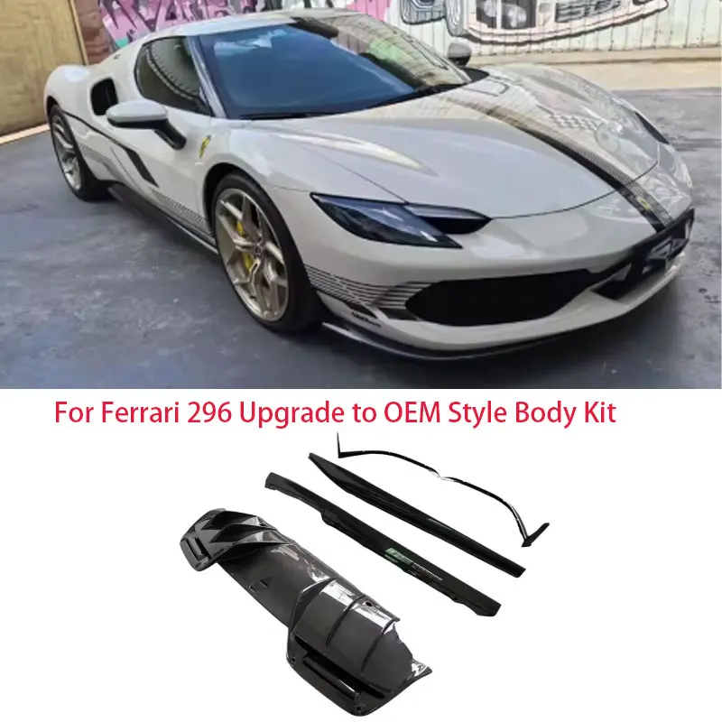 

For Ferrari 296 Upgrade to OEM Style Carbon Fiber Rear Lip Diffuser Front Bumper Lip Wrap Angle Side Skirt OEM Style Body Kit