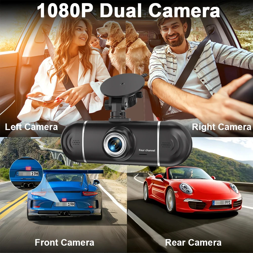 HD1080P Dash Cam WiFi APP 4 Channel Front Rear Left Right Night Vision G-Sensor Loop Recording Motion Detection Parking Monitor