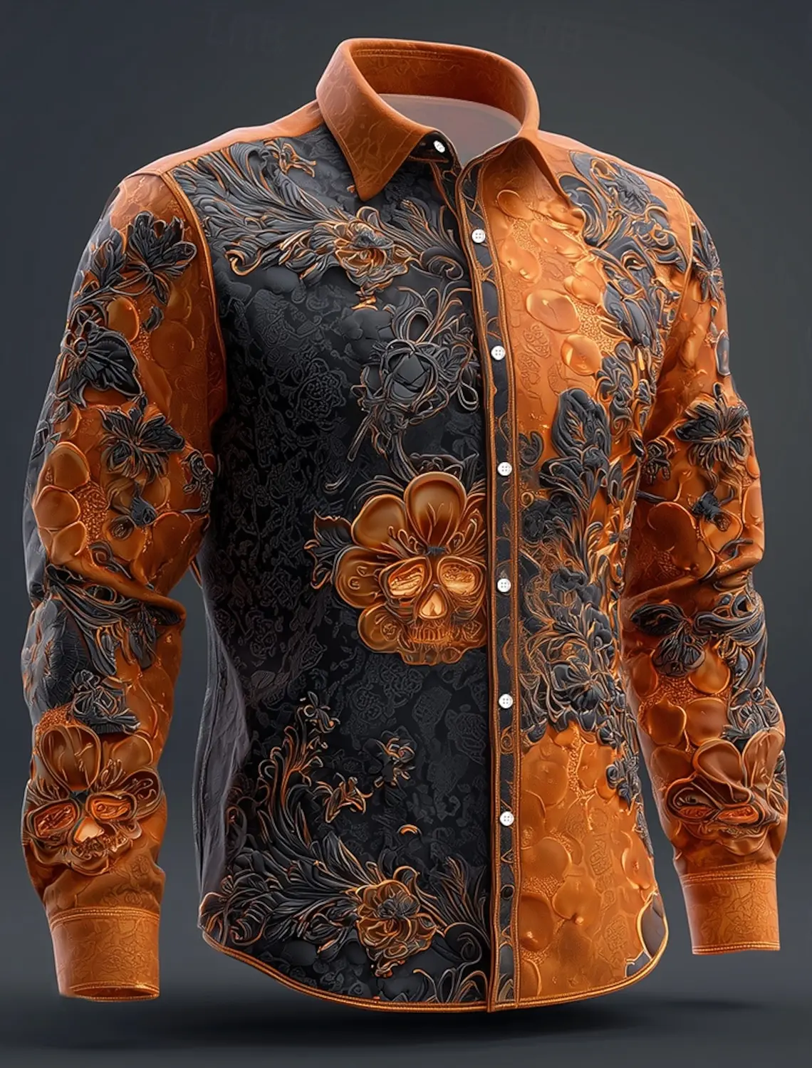 

Осенняя мужская рубашка с длинным рукавом с цветочным принтом Day Of The Dead Skulls Рубашка Уличная одежда Повседневные удобные рубашки облегающего кроя из полиэстера