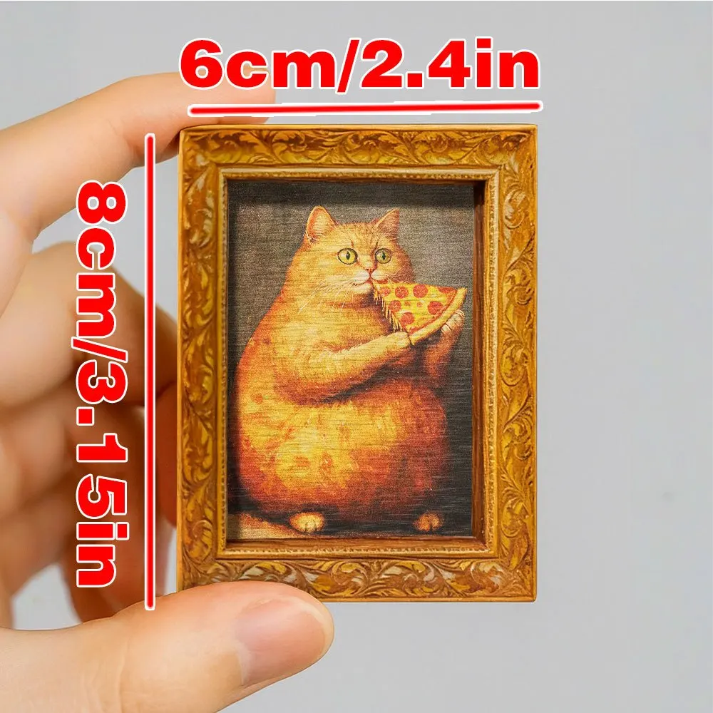 Lustiger, molliger orangefarbener Katzen-Kühlschrankmagnet mit Pizza-Motiv, gerahmte Vintage-Magnetkunst für Küche, Kühlschrank und Heimdekoration – Detail 3