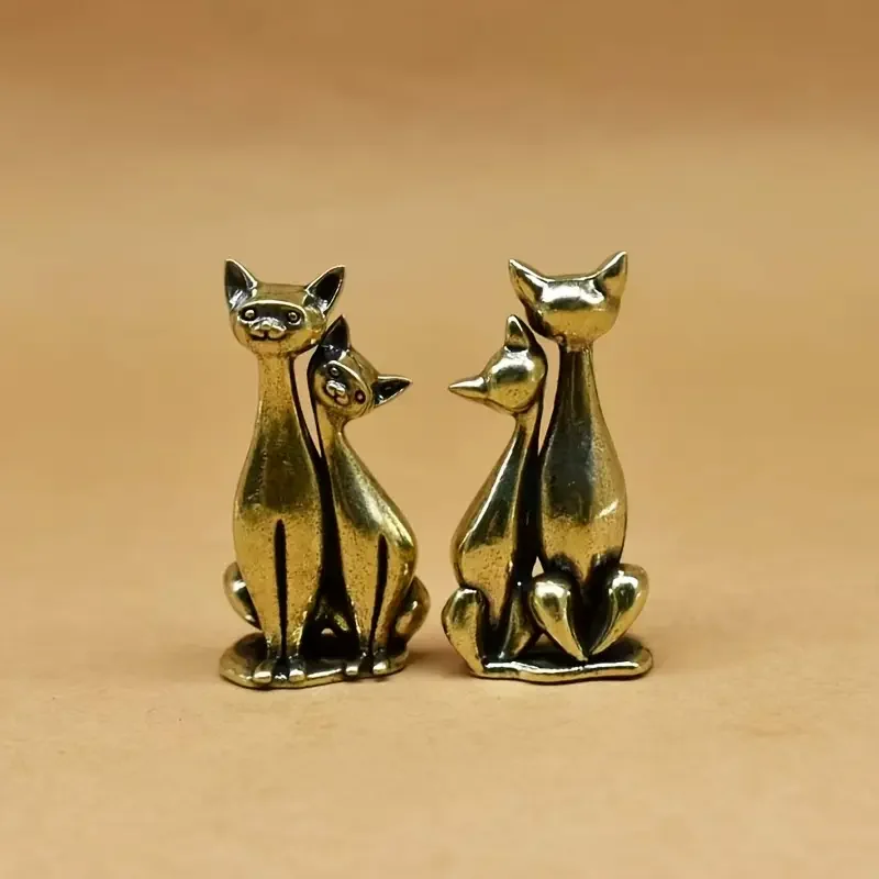 Couple Cat Ornament Vintage Brass Sculpture Art Piece Intertwined Loving Cats Ideal Artwork for Home Office Cat Statue