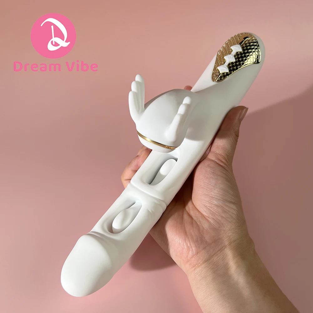 Vibromasseur lapin Dargon blanc 3 en 1, chauffage, double battement, aspiration, plaisir, jouet sexuel intime, pénétration pour femmes, amour profond