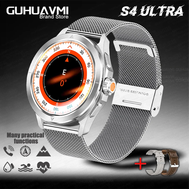 GUHUAVMI 2025 S4 Ultra Smart Watch Männer AMOLED Outdoor Sport NFC GPS Kompass Herzfrequenz Wasserdicht Bluetooth Anruf Smart armband 4