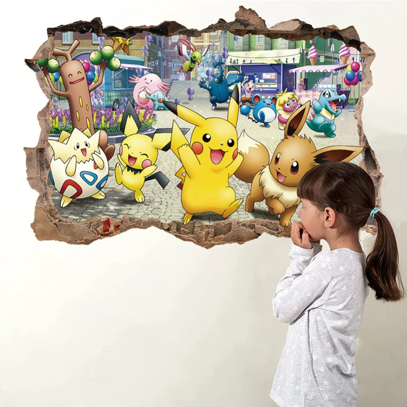 Pokemon Wall Stickers Window Glass Room Door Decoration Pikachu Charizard Eevee Cartoon Stickers Kid Birthday Christmas Gift