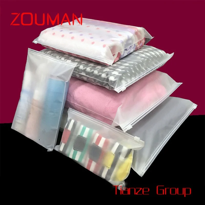 Sacos de plástico com logotipos, Frosted Zipper Bag, Armazenamento, Adequado para Sock Towel Underwear Packaging, Zip Clothing Bag, Transporte barato, Atacado