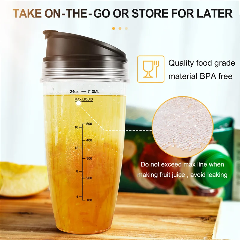 A94E-24OZ Replacement Cups Compatible For Ninja Nutri BN401, BN701, SS101, BN400, BN800, BN801 Blender