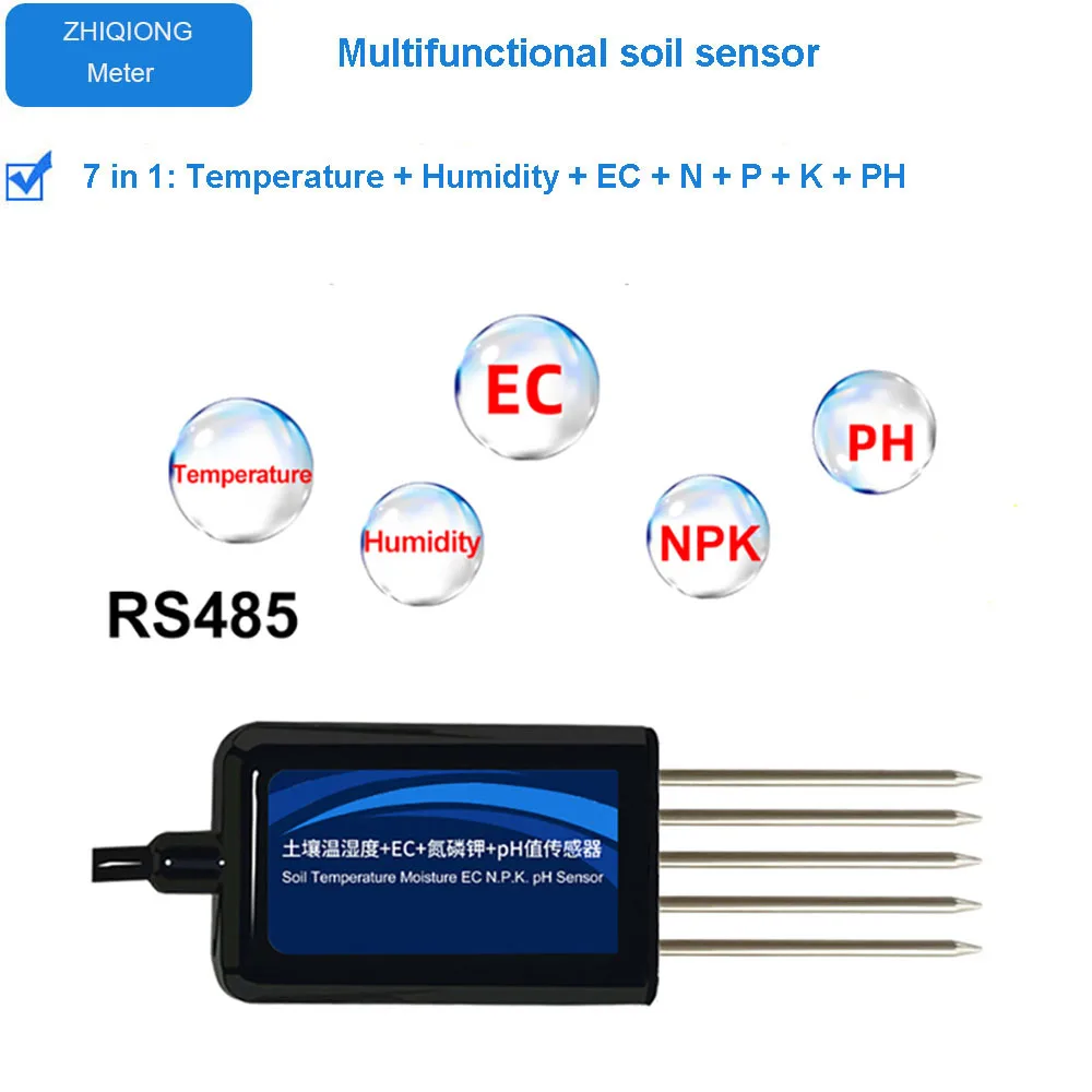 Suolo 7 in 1 multi-parametro temperatura e umidità EC azoto fosforo potassio pH sensor RS485 4-20mA