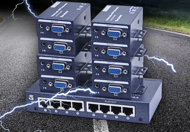 8 Ports Audio Video VGA Extender Sender VGA Video Audio Over UTP Splitter 1x8 350MHz 1600x1200