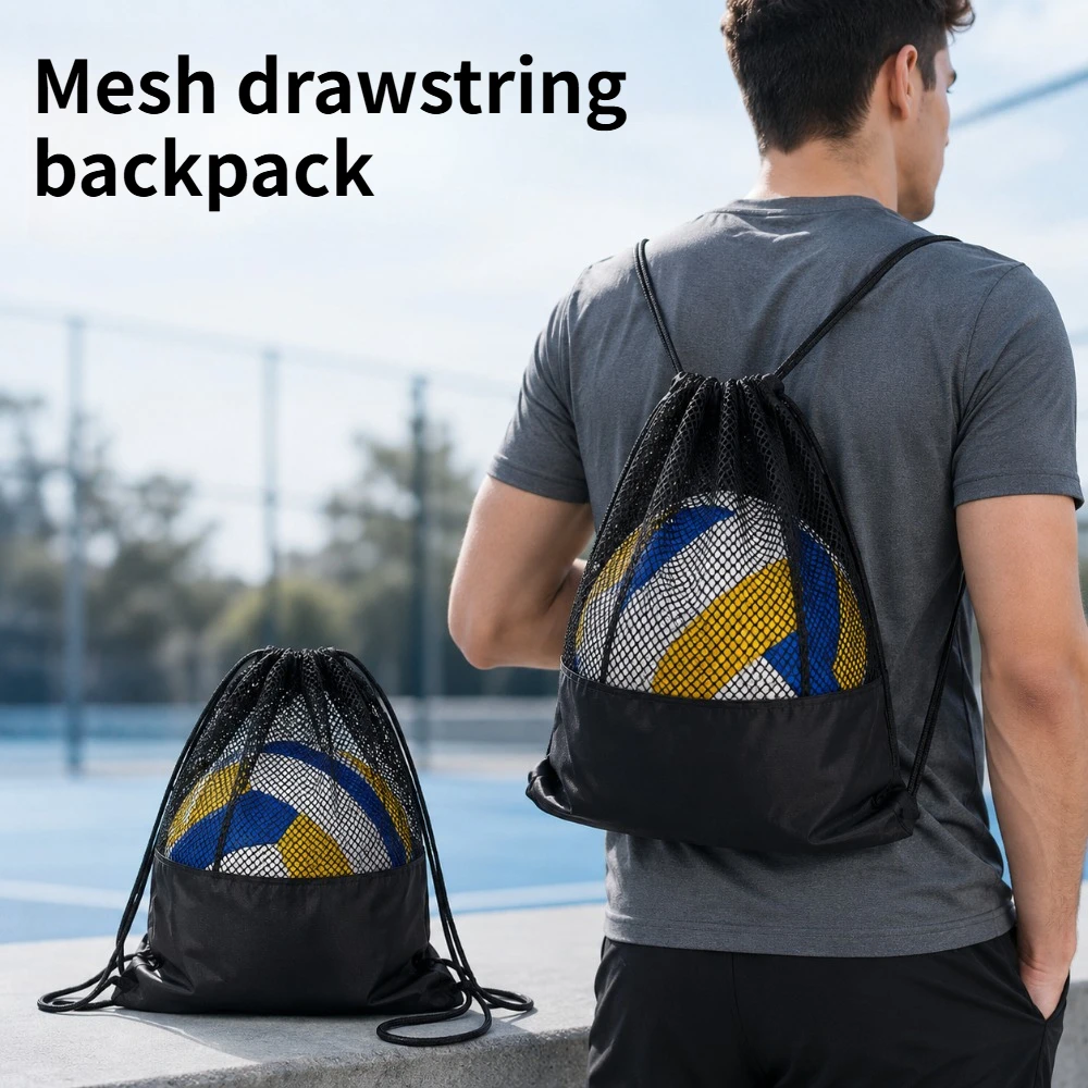 Sac de transport pour ballons de sport en plein air, sac à dos en maille respirante avec cordon de serrage, pour ranger le basketball, le volley-ball, le football, pour la pratique quotidienne à la salle de sport