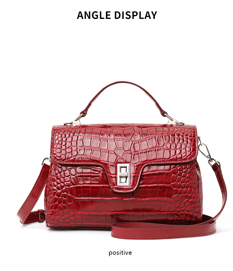 Damen-Handtasche aus Leder mit Krokodilmuster, Henkeltasche mit Schloss, Damen-Umhängetasche für Arbeit und Alltag – Detail 8
