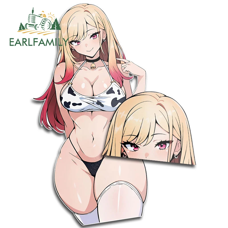 

EARLFAMILY 13cm for Kitagawa Marin Peek Car Stickers Cartoon Anime Decals Simple Creative Car Door Protector Sunscreen