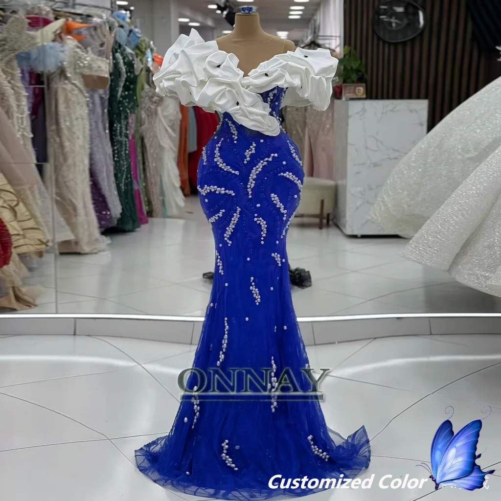 Customized Luxury Dubai Prom Dresses Off Shoulder for Women Pearls Saudi Arabia Gala Bespoke Party Gown Vestidos De Fiesta Plus image 3