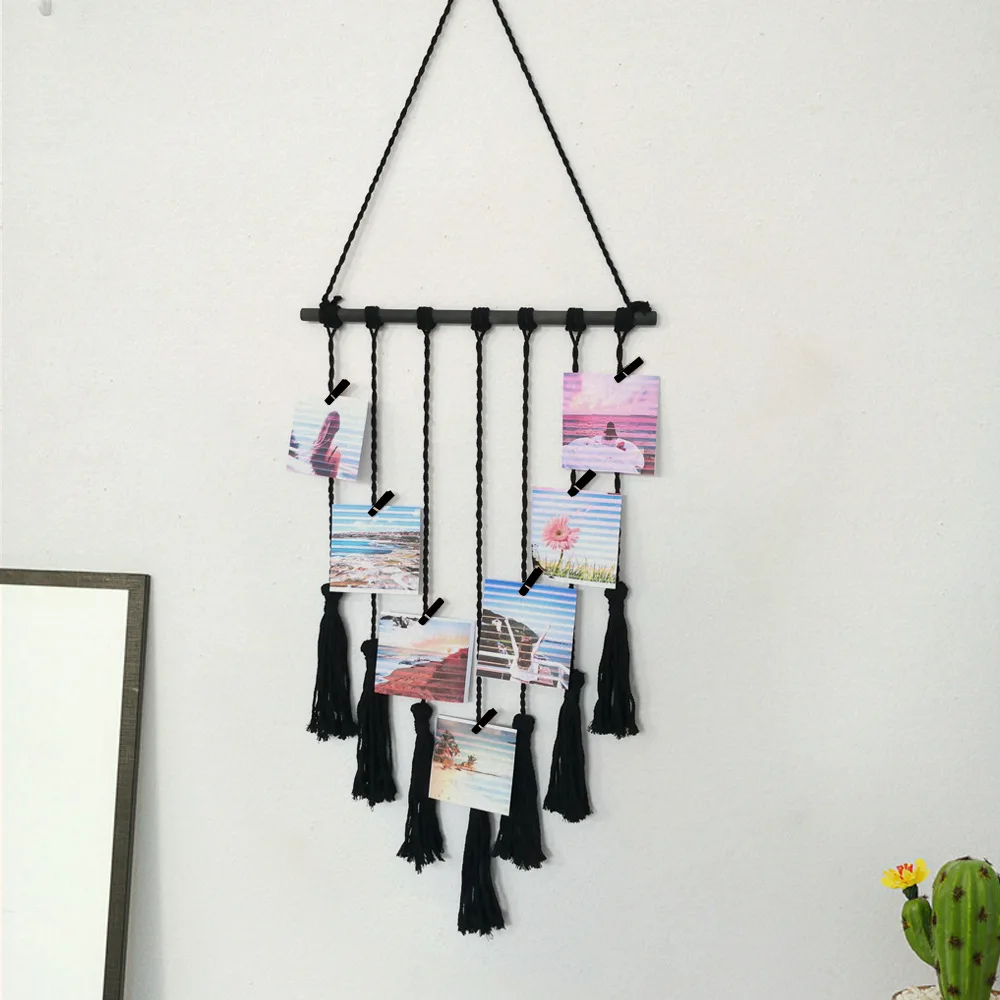 

Woven tapestry tassel photo clip home decoration Wooden stick + cotton thread Fashion simplicity Wall decoration