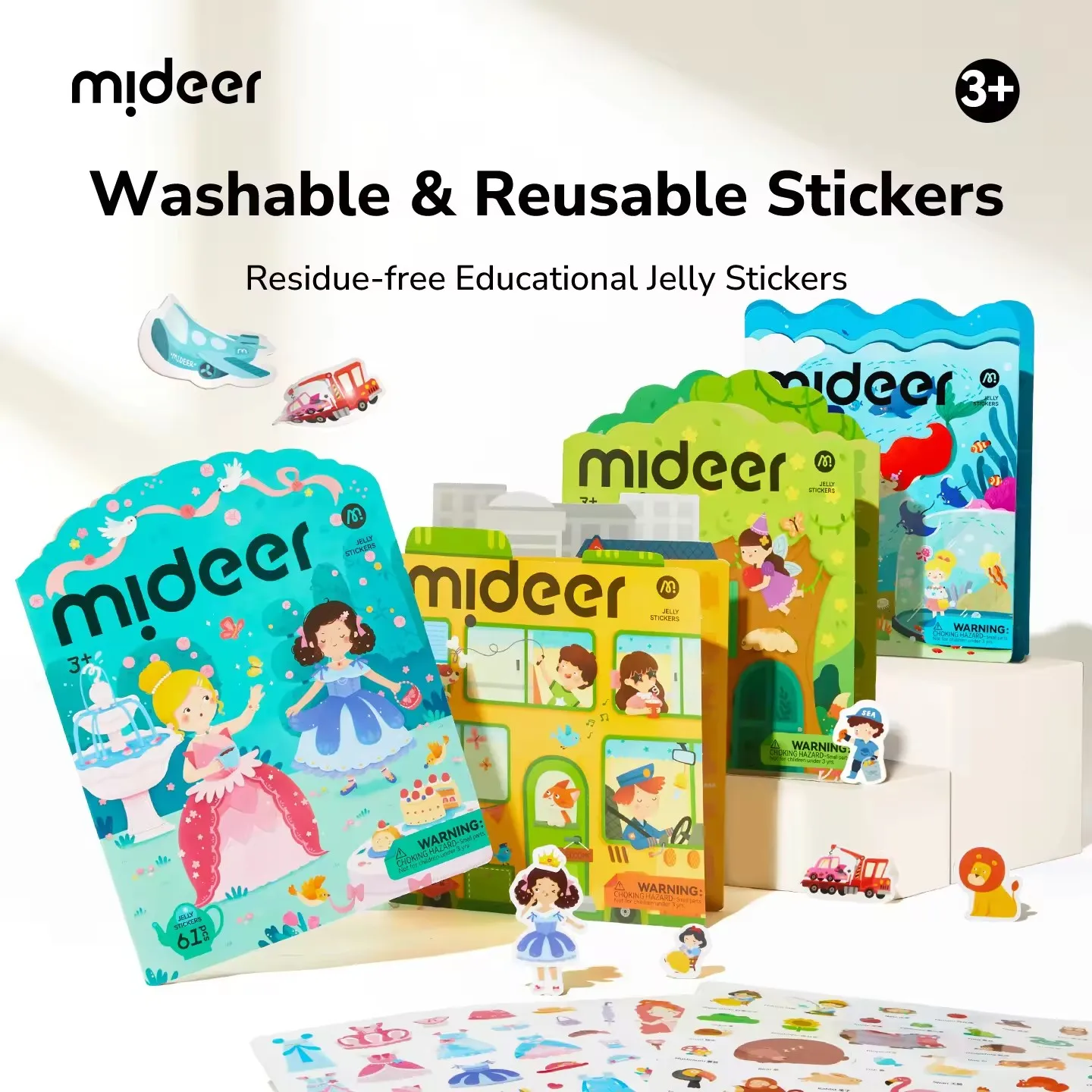 

Mideer Reusable Jelly Sticker Set Incredible Aquarium/Princess/Traffic/Animal Town Cartoon Stickers For Kids 3Y+