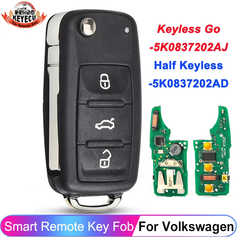 KEYECU dostęp bezkluczykowy 5 k0837202aj 5 k0837202ad dla VW Caddy Eos Golf Jetta Beetle Polo Tiguan Touran brelok inteligentny pilot