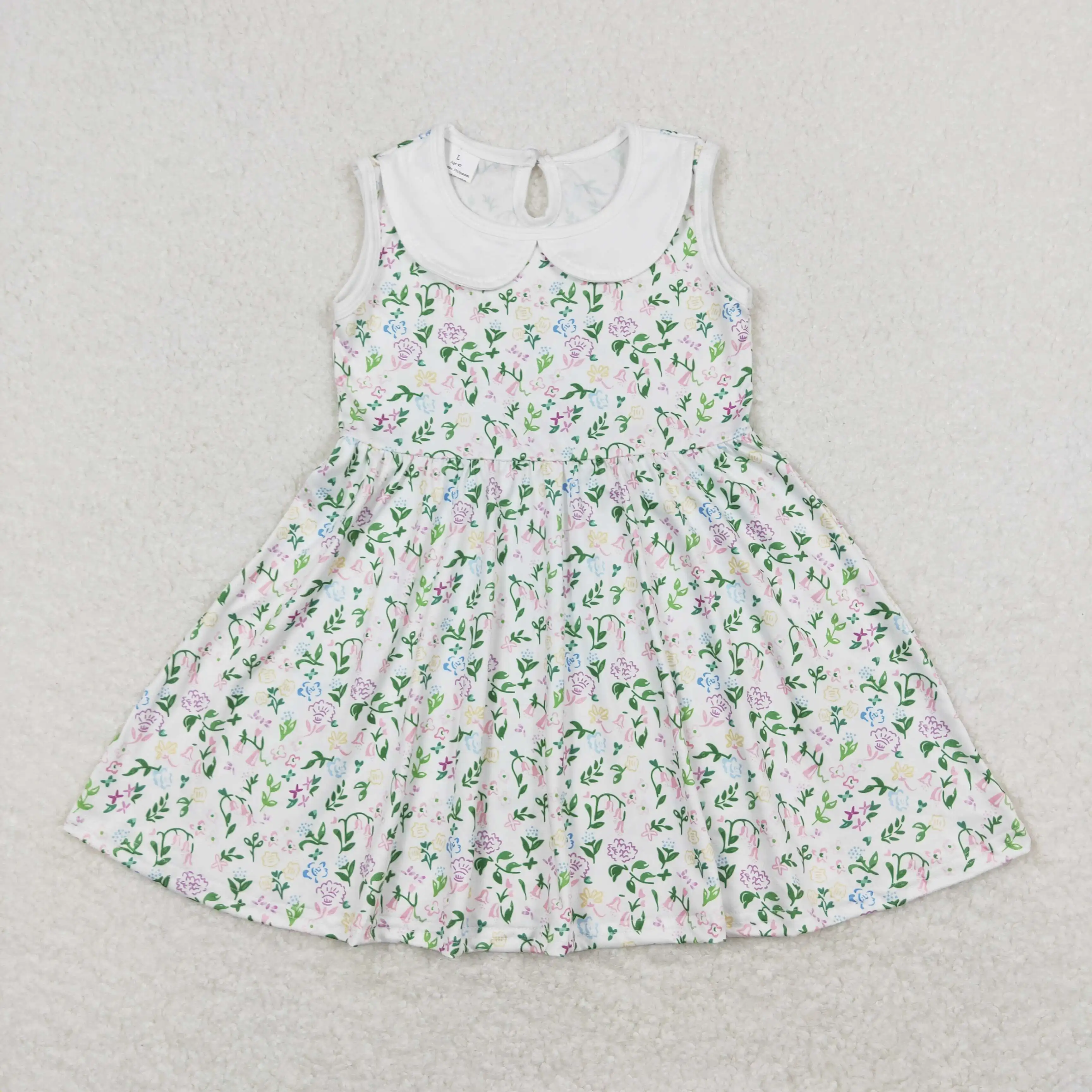 

GSD0885 toddler girls dresses Floral baby doll collar white sleeveless dress Wholesale kids clothes for girls summer dresses