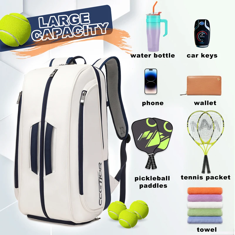 Waterproof PU Tennis Pickleball Padel Racquet Backpack Spacious Shoe Compartment Squash Badminton Tenis Racket Bag Sport Handbag