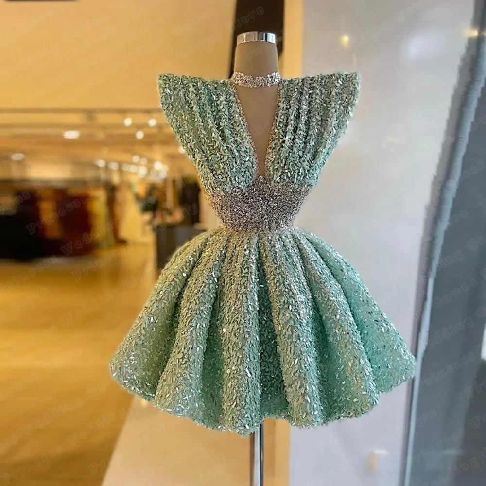 Vestido De fiesta De princesa con lentejuelas y terciopelo para mujer, minivestido De fiesta con escote en V y espalda descubierta, Vestido corto De Novia, 2022