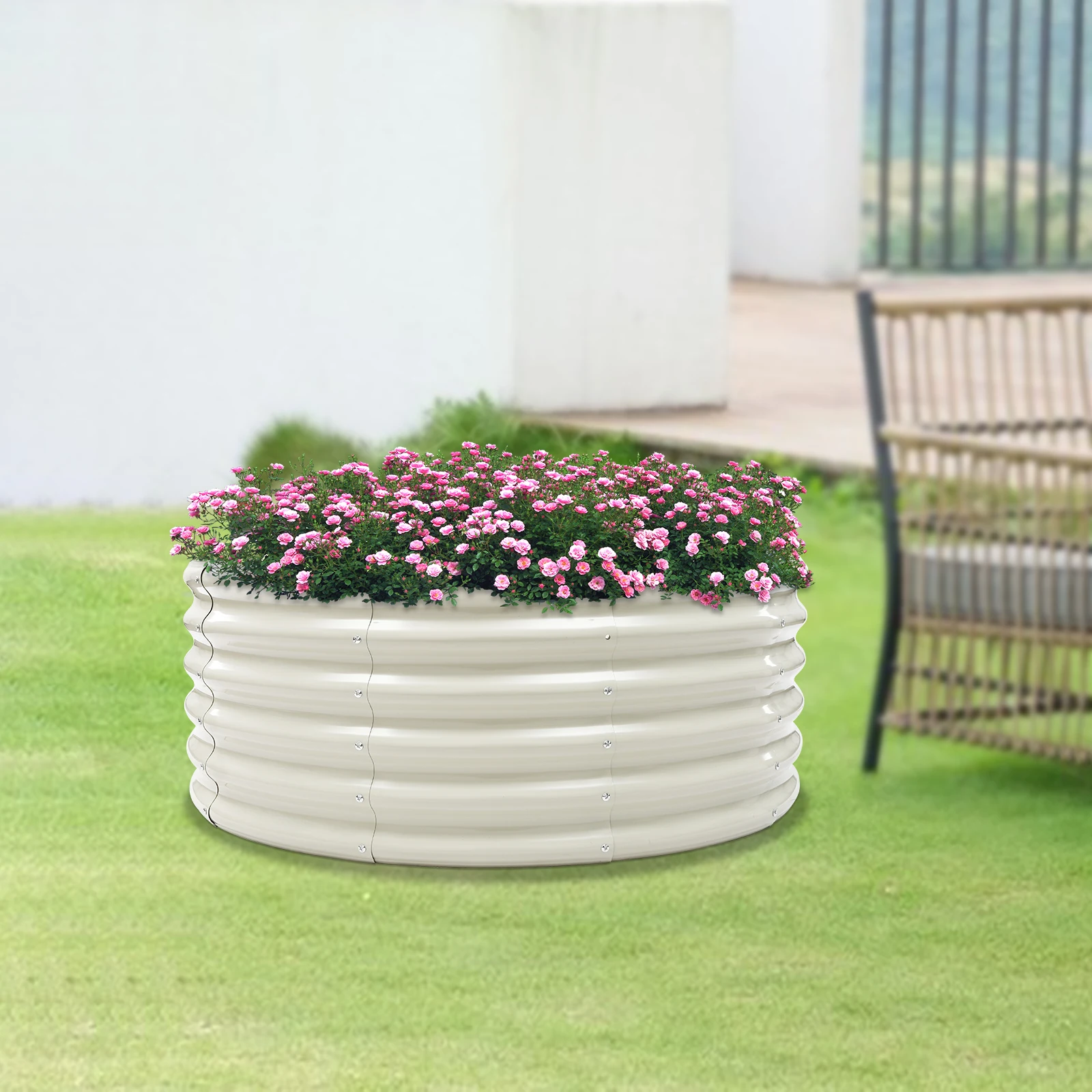 17 × 42 Inch Circular Metal Plate Garden Planting Seedling Box -White