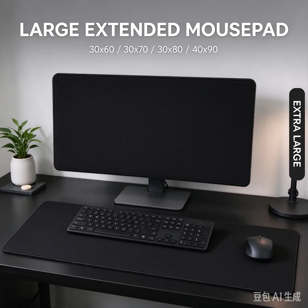 CIFBUY Office Plain Black Mouse Pad, Solid Color Non Slip Keyboard Desk Mat, 18x22 20x24 21x26 30x40 30x60 30x70 30x80 40x90