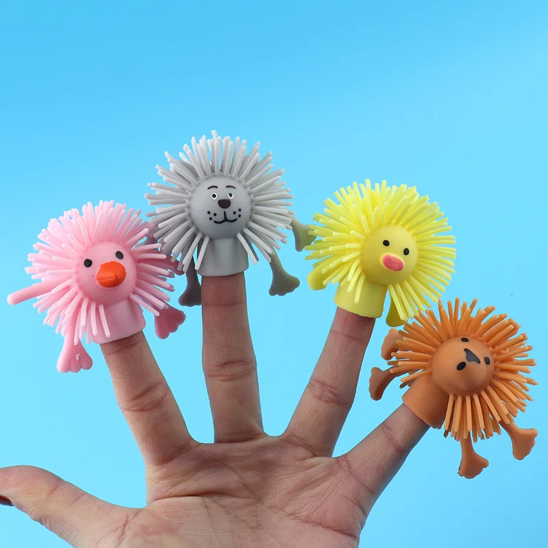 1/5Pcs Funny Cartoon Animal Finger Dolls Kids TPR Soft Glue Stretch Decompression Toys Birthday Party Favors Gift Pinata Filling