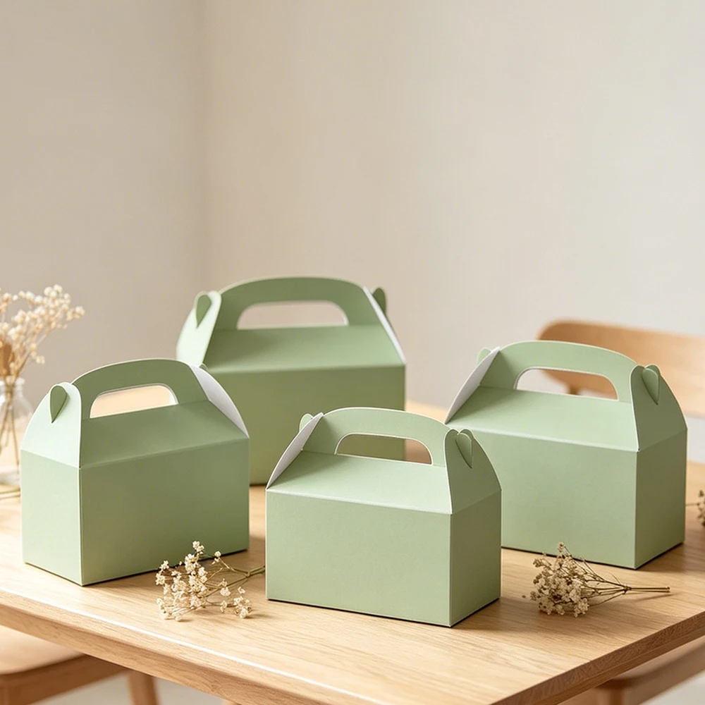 Cajas de papel verde Matcha para regalos, con asas, para galletas, dulces, cumpleaños, baby shower, suministros para fiestas de boda, 5/10/20 piezas