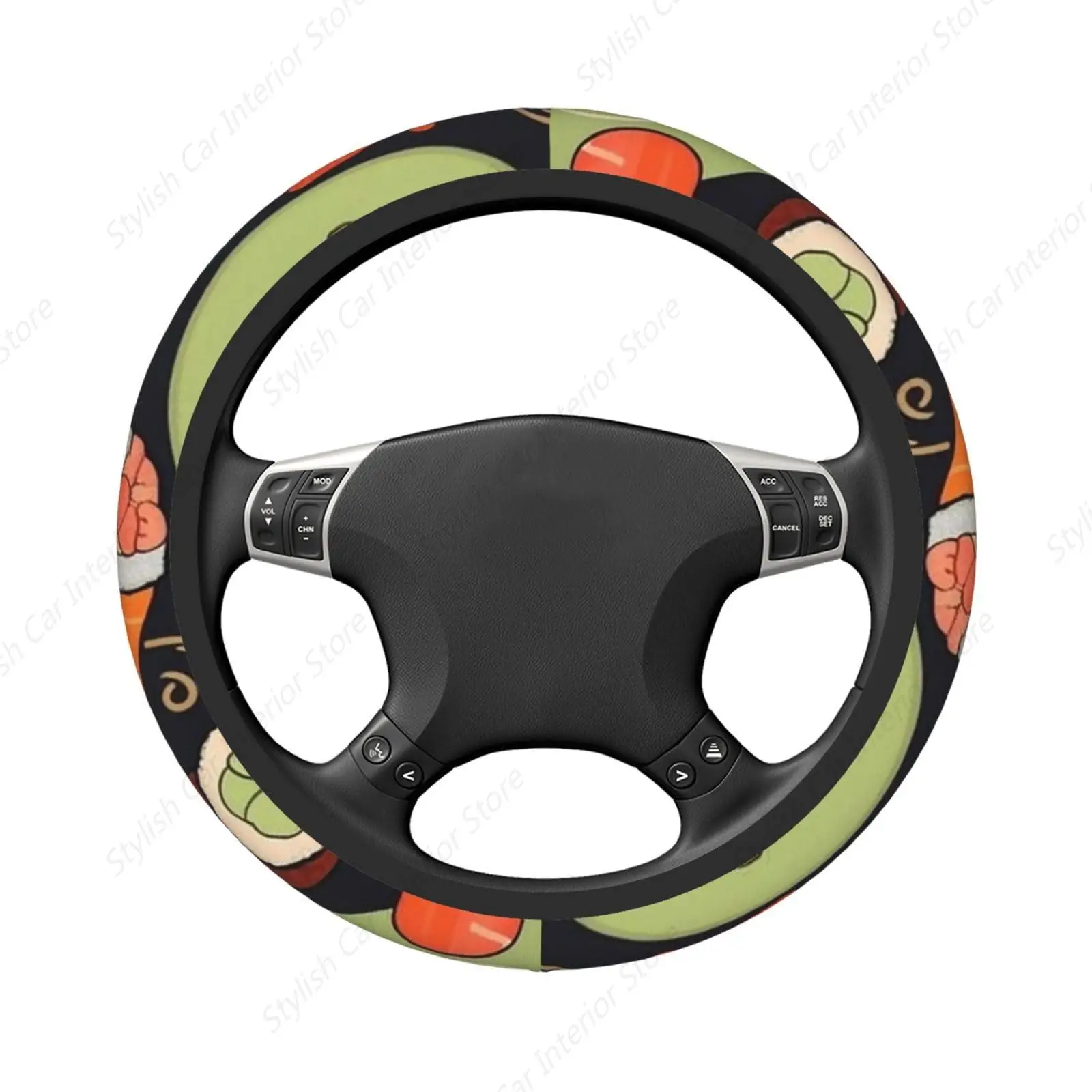 Japanese Sushi Shrimp Print Car Steering Wheel Cover 15 inch Elastic Protector Anti-Slip Car Universal Car Accessories