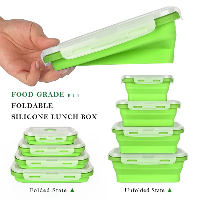 Collapsible Food Storage Containers with Airtight Lid & Vent Valve Kitchen Stacking Silicone Collapsible Meal Prep Container