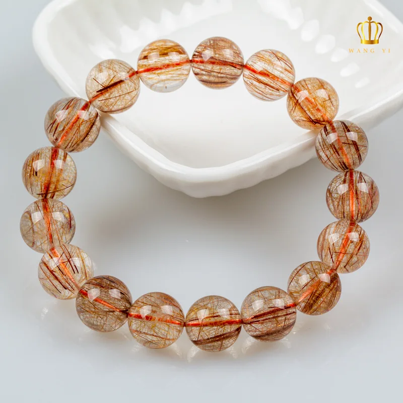 Gold Rutilated Quartz Bracelet Natural Rose Rutile Full Dense Yellow Hair Crystal Factory Direct Sales