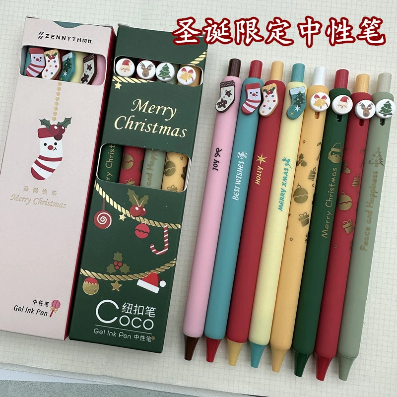 

​ZENNYTH Xmas​ Creative Gel Pen,0.5mm Black Ink Needle Point Quick-Drying Click Pen withCute Button For Planner,Exam,Note-taking