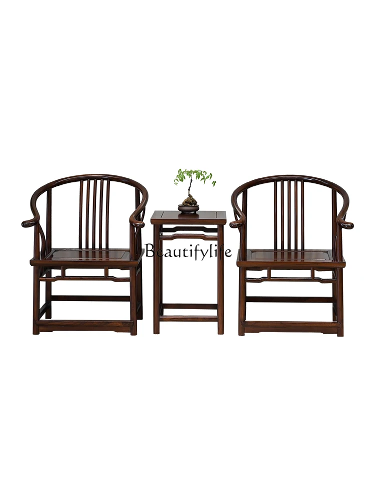 Chinese Old Elm Three-Piece Set Antique Leisure Armchair Palace Chair Solid Wood Armrest Ming Style Comb Back Chairs