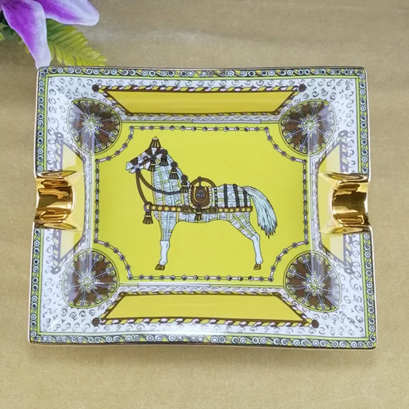 

Gift Box Creative Ashtray Fashionable Living Room Dessert Square Plate Luxury War Horse Exquisite Ceramic European Simple