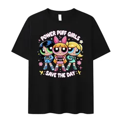 Cute Power Puff Girls Trio Print Graphic T Shirt Men Women Fashion Kawaii Clothing T-shirts Casual 100% Cotton Oversized T-Shirt