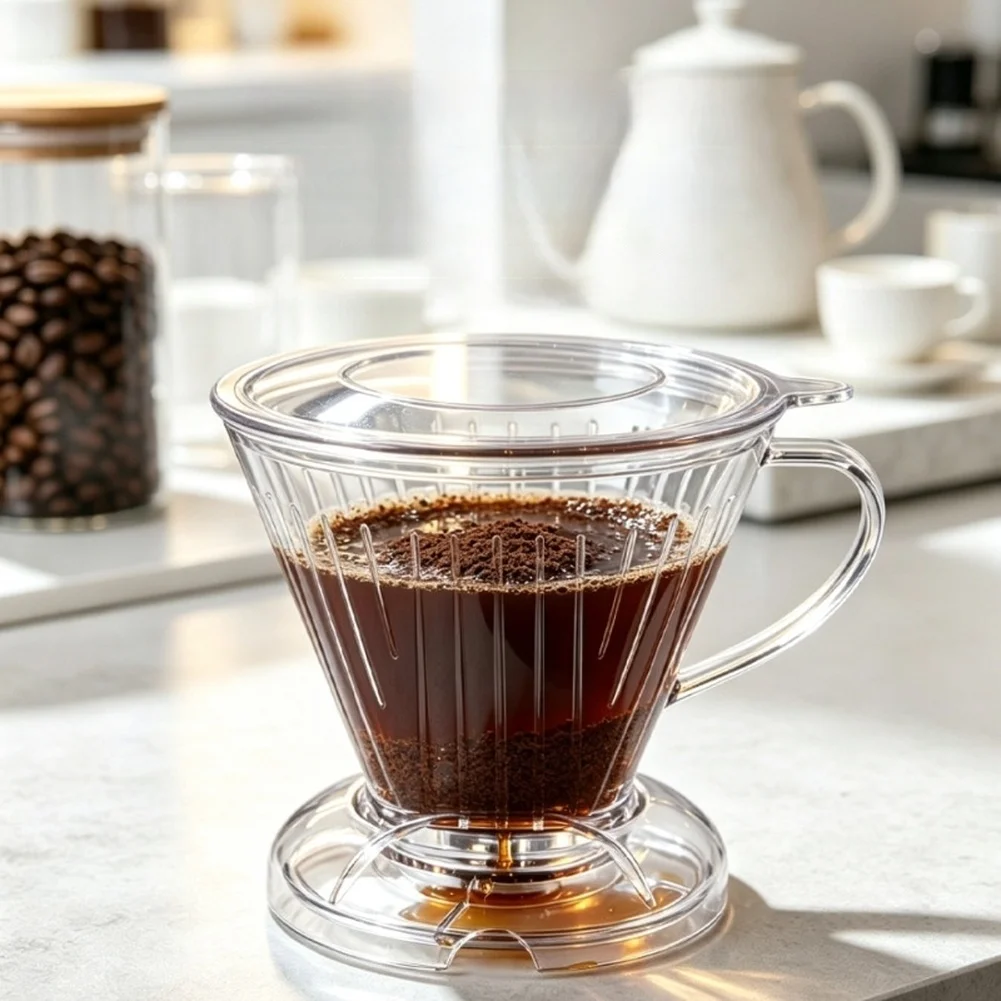 Large Capacity For V60 Pour Over Coffee Filter Cup With Cover Hand Drip Coffee Dripper For 5 To 6 Persons Home Cafe Coffee Part
