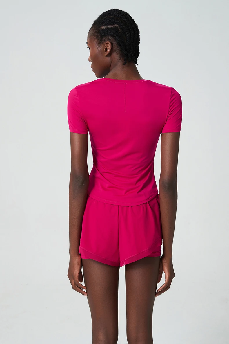 Frauen Zwei Stücke Fitness Yoga Set Sommer Einfarbig Kurze Sportswear Atmungsaktiv Schnell Trocknend Laufen Outdoor Anzug Turnhalle Kleidung – Detail 9