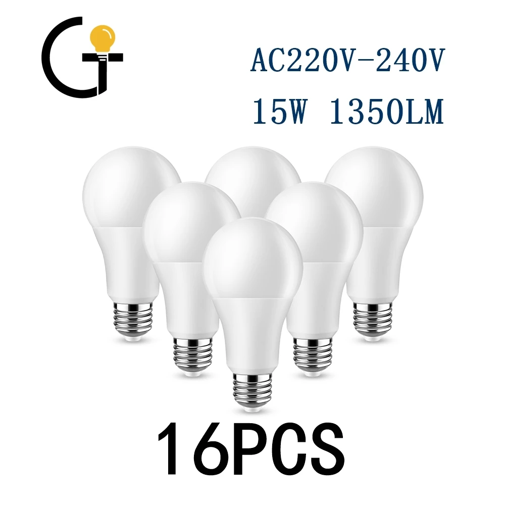 

16PCS 2022 Focos High Brightness LED Bulb Lamps A60 E27 B22 AC220V-240V 15W Power 3000K/4000K/6000K Lampada Energy Saving Lamp