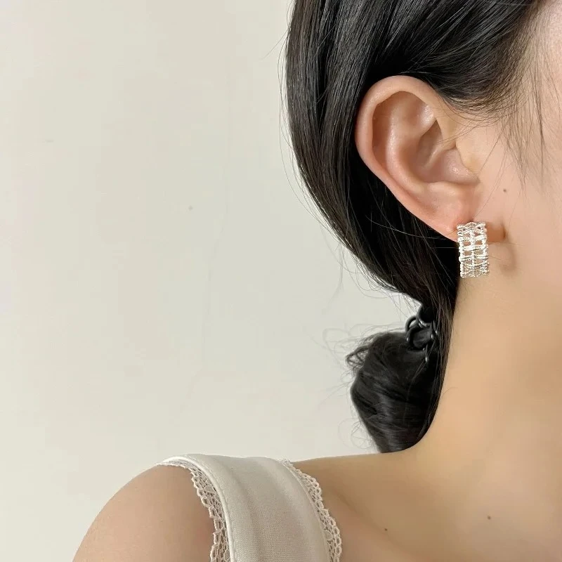 

Tibetan Silver Hollow Weaving Sensation Letter C Stud Earring for Women Trendy Fashion Jewelry Minimalist Accessories