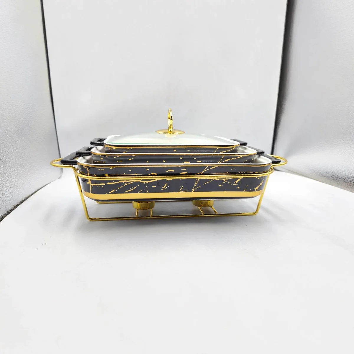 Nordic rectangular binaural ceramic pot, baking tray, tableware, light heat, hotel dry soup pot creative pot rack
