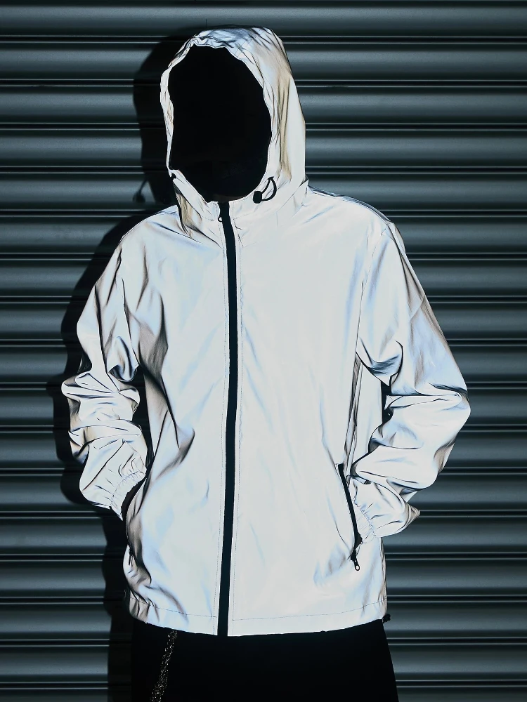 Autumn New Men's Hooded Jacket Night Reflective Clothes Outdoor Run Casual Windproof Coat Couples Hip-hop Streetwear S-5XL