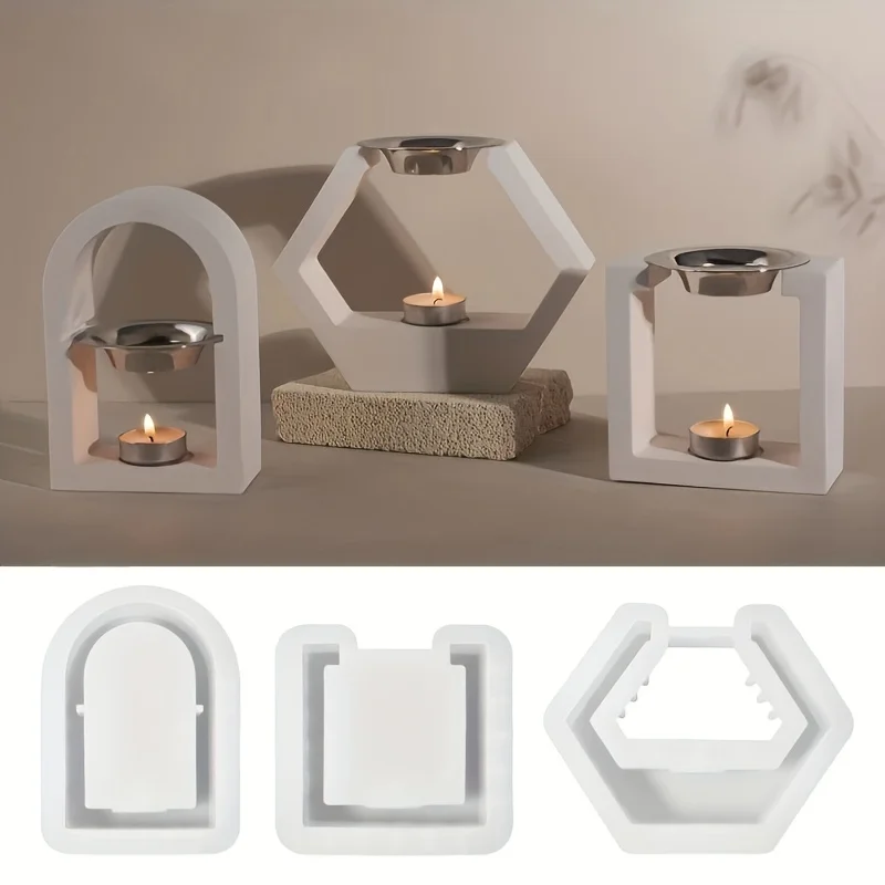 Mehrformige Kerzenhalter-Resin-Formen, geeignet für DIY-Gips- und Resin-Bastelarbeiten; vielseitige 3D-Designs; Silikonformen für Zuhause.