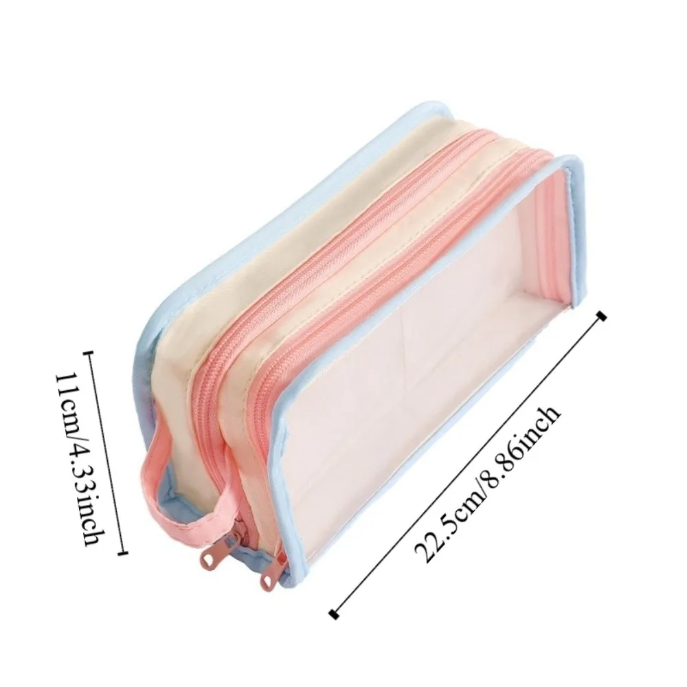 Transparent Display Korean PVC Stationery Bag Multilayer Desktop Storage Korean Style Pencil Case Large Capacity Pink Blue Green