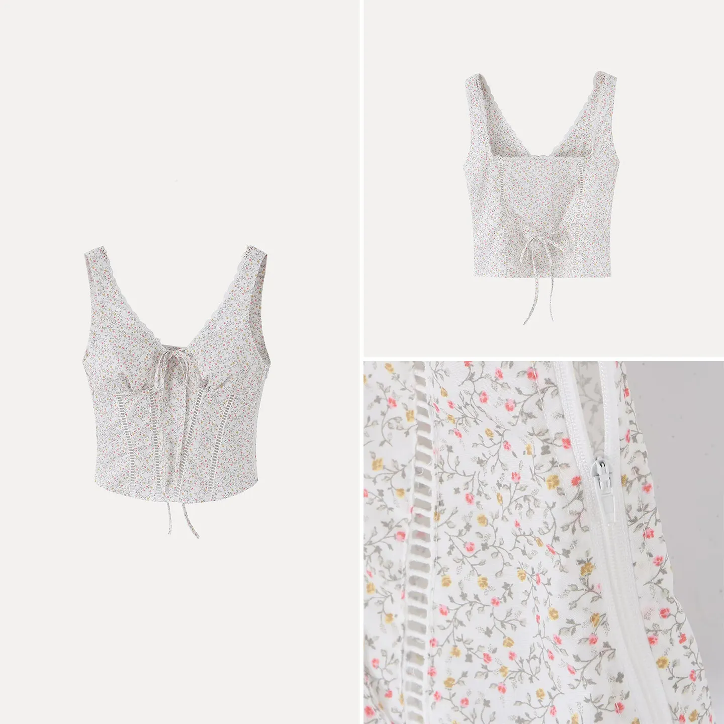 Fashionable Lace Trim Printed Tie-Detail Young-looking Women's Vest 2026 Summer Collection Versatile Stylish Ladies' Top